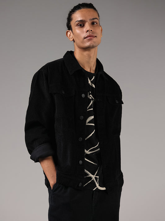 Nuon Black Corduroy Cotton Relaxed-Fit Jacket