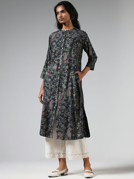 Utsa Printed Black Kurta