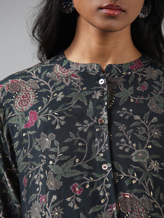 Utsa Printed Black Kurta