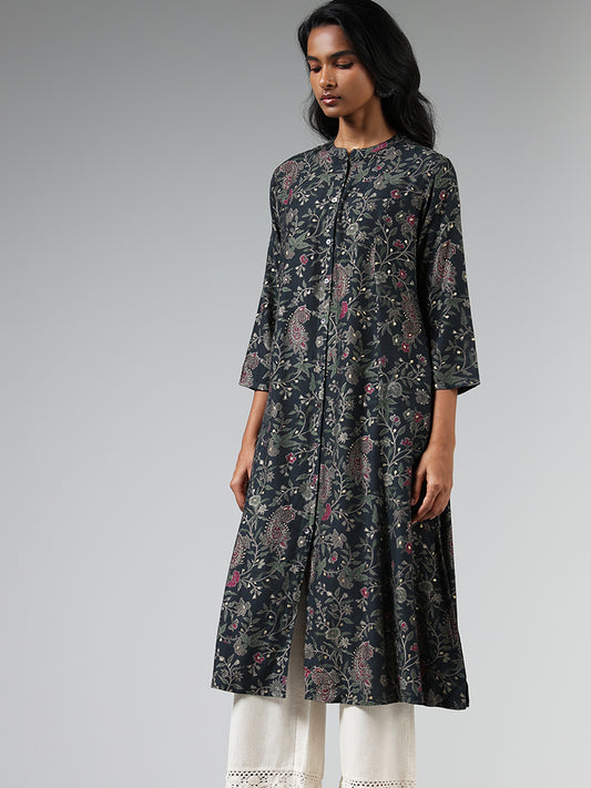 Utsa Printed Black Kurta