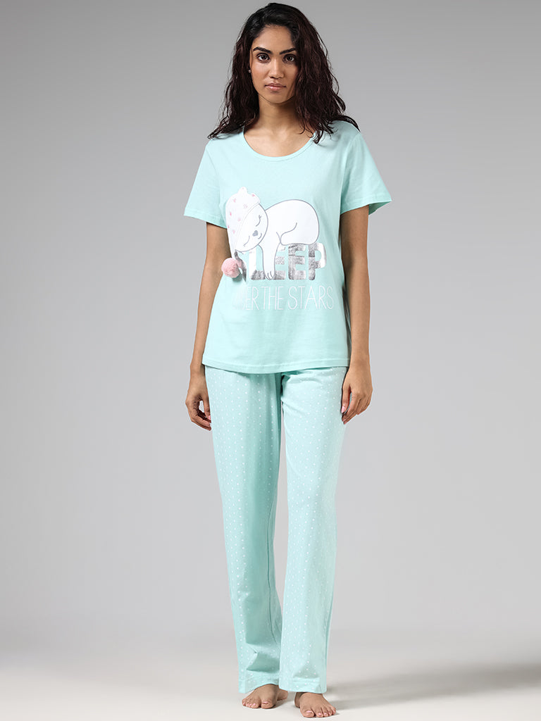 Wunderlove Sage Graphic T-Shirt and Polka Dotted Pyjamas