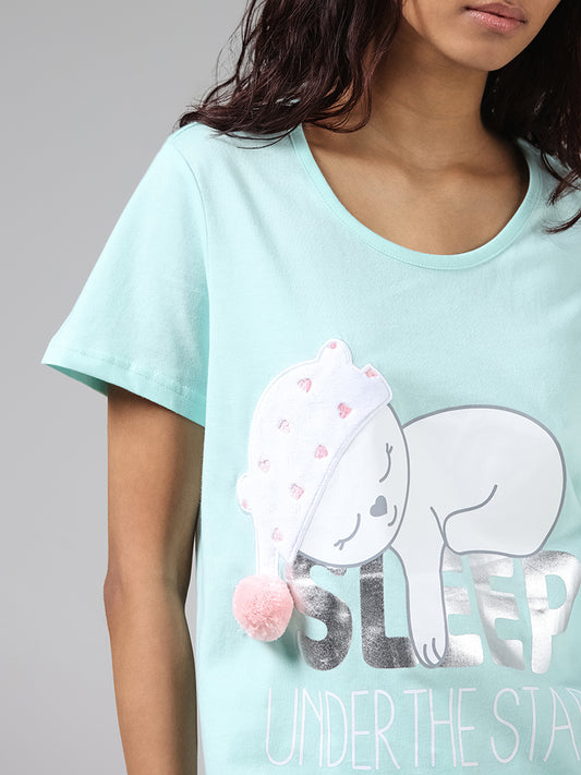 Wunderlove Sage Graphic T-Shirt and Polka Dotted Pyjamas