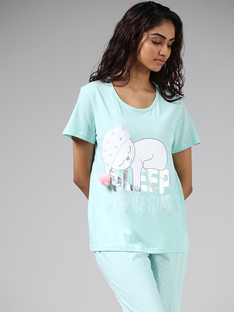 Buy Wunderlove Sage Graphic T-Shirt and Polka Dotted Pyjamas from