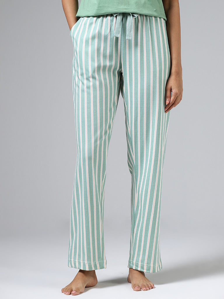 Wunderlove Sage Green Striped Pyjamas