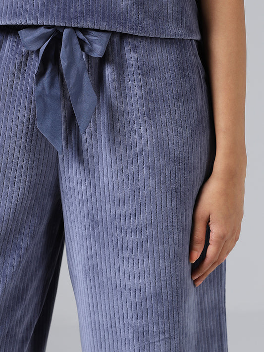 Wunderlove Blue Self Striped Supersoft Pyjamas