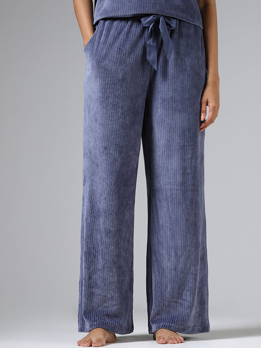 Wunderlove Blue Self Striped Supersoft Pyjamas