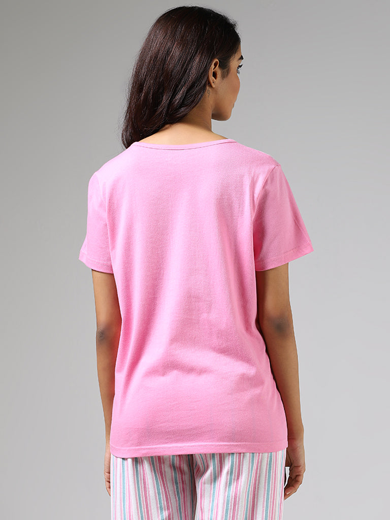 Wunderlove Pink Typographic Printed Cotton T-Shirt