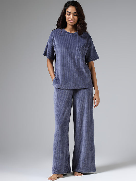 Wunderlove Blue Self Striped Supersoft Top