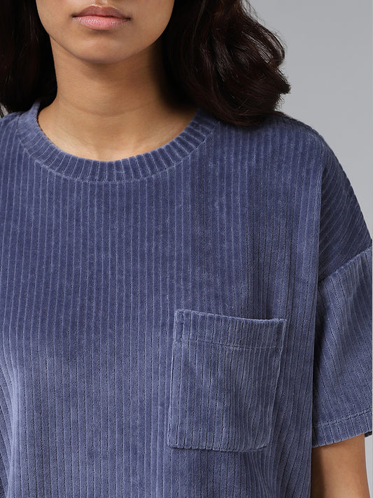 Wunderlove Blue Self Striped Supersoft Top