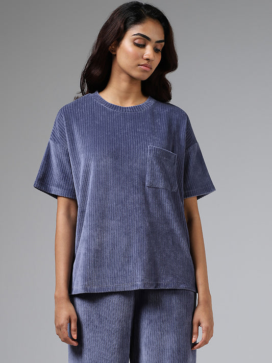 Wunderlove Blue Self Striped Supersoft Top