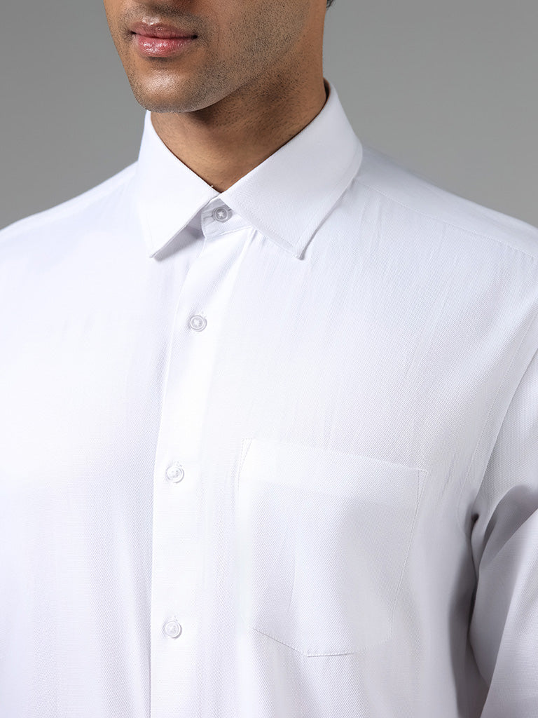 WES Formals Solid White Relaxed Fit Shirt