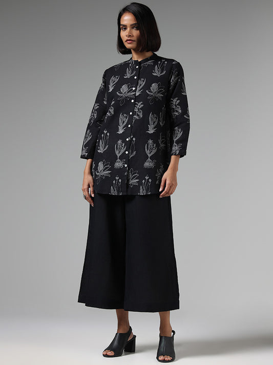 Zuba Solid Black Ankle Length Palazzos