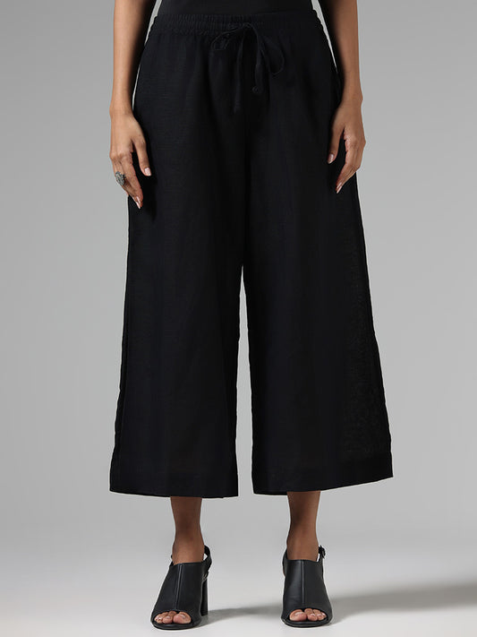 Zuba Solid Black Ankle Length Palazzos