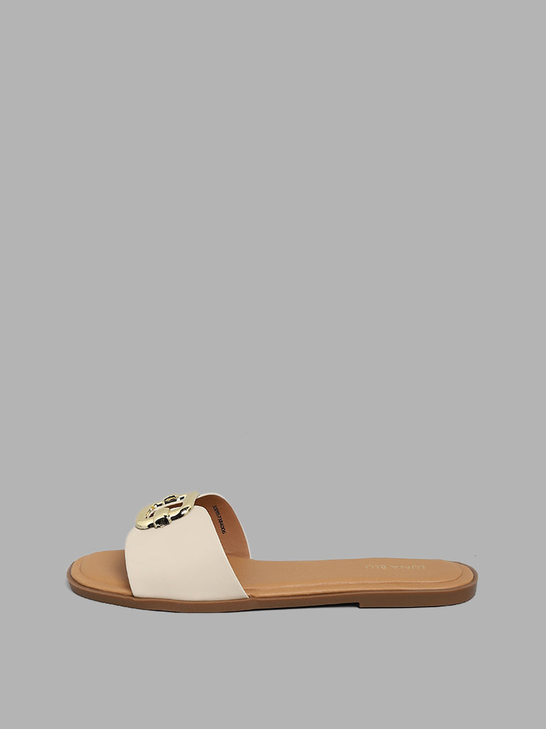 LUNA BLU Ivory Trim Slide Sandals