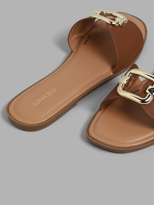 LUNA BLU Brown Trip Slide Sandals