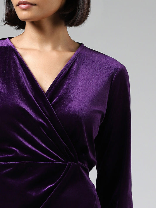 Wardrobe Dark Purple Overlapped Detail Velvet Top