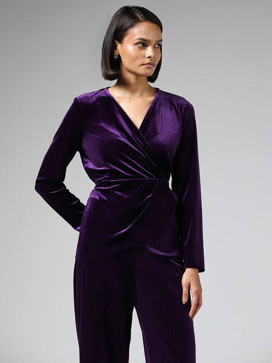 Wardrobe Dark Purple Overlapped Detail Velvet Top