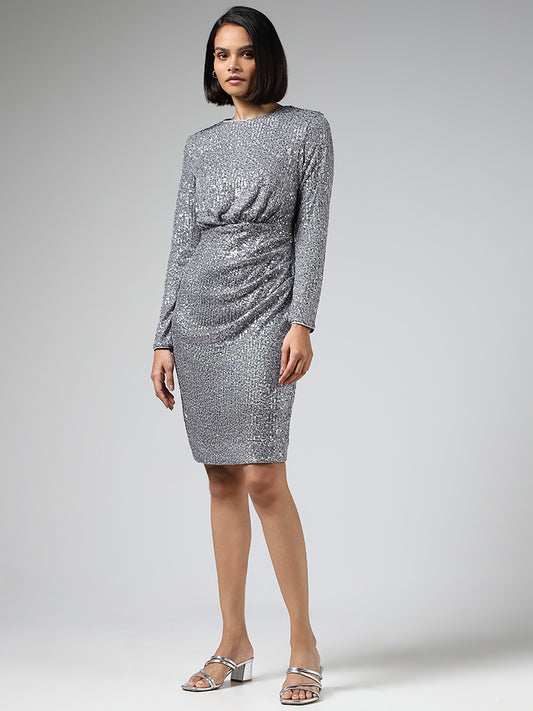 Wardrobe Silver Sequin Embroidered Dress
