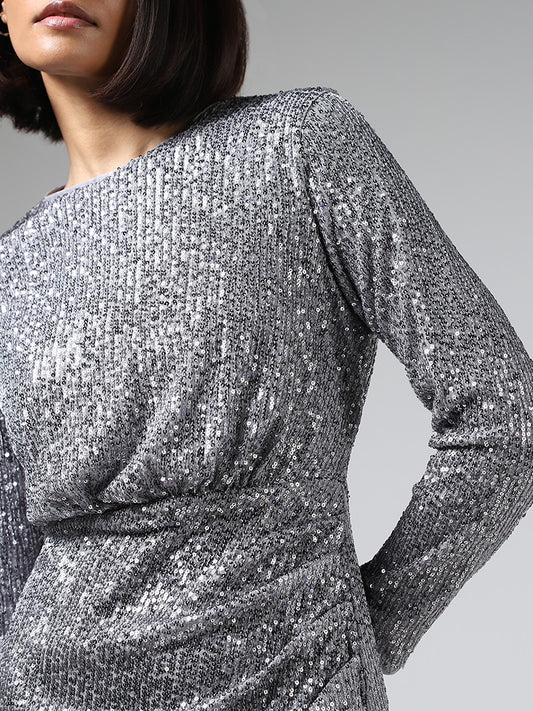 Wardrobe Silver Sequin Embroidered Dress