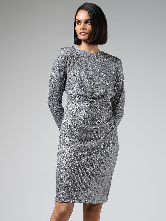 Wardrobe Silver Sequin Embroidered Dress
