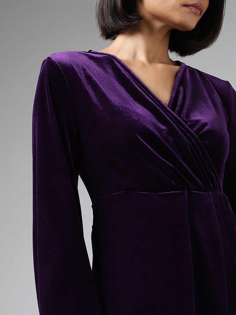 Wardrobe Dark Purple Short Velvet Dress