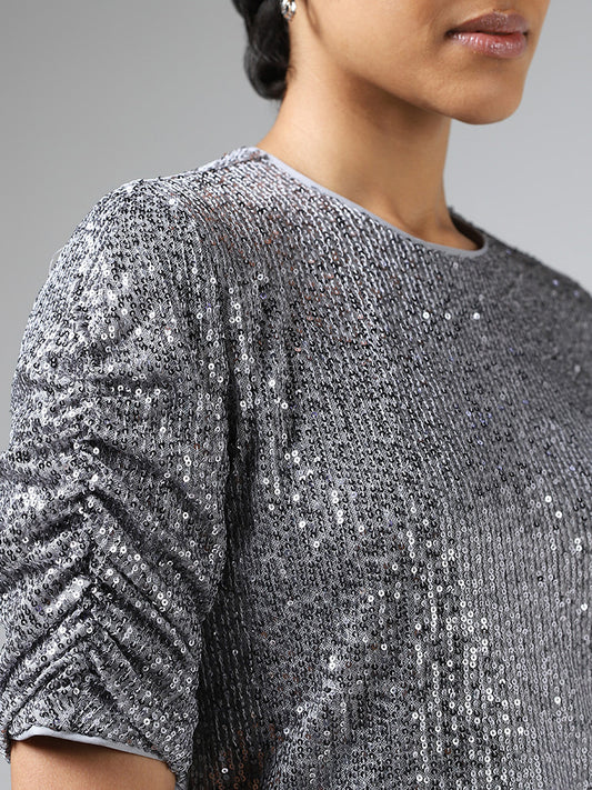Wardrobe Silver Sequin Embroidered Top