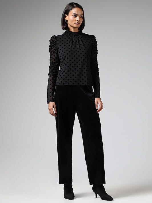 Wardrobe Black Dotted Mesh Top