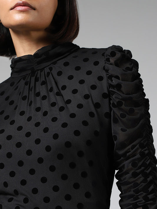 Wardrobe Black Dotted Mesh Top