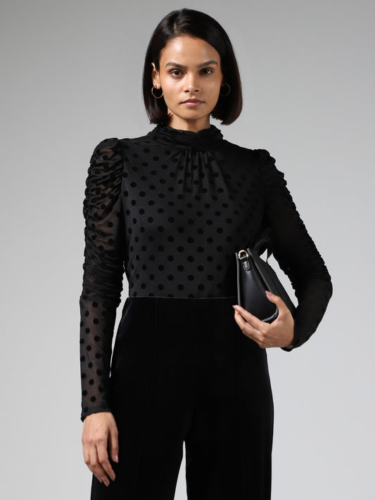 Wardrobe Black Dotted Mesh Top