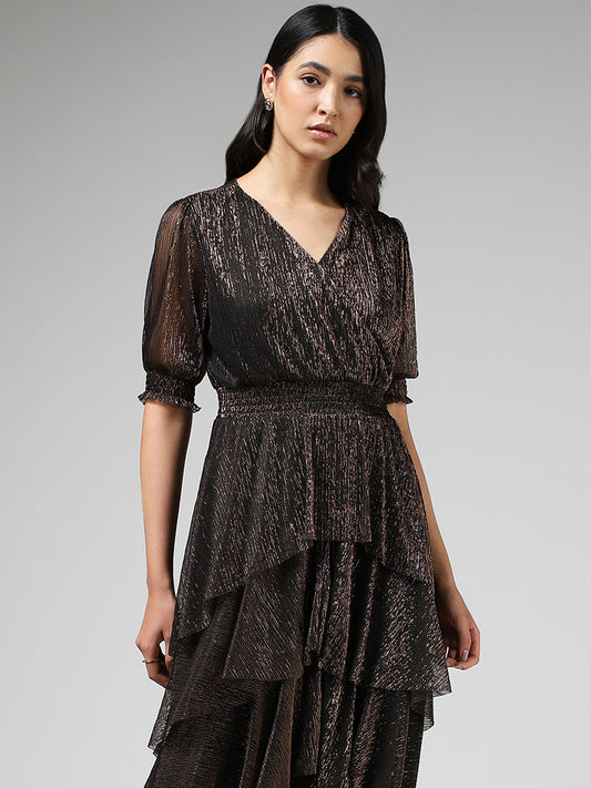 LOV Dark Brown Layered Shimmer Dress