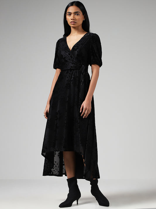 LOV Black Floral Velvet Dress