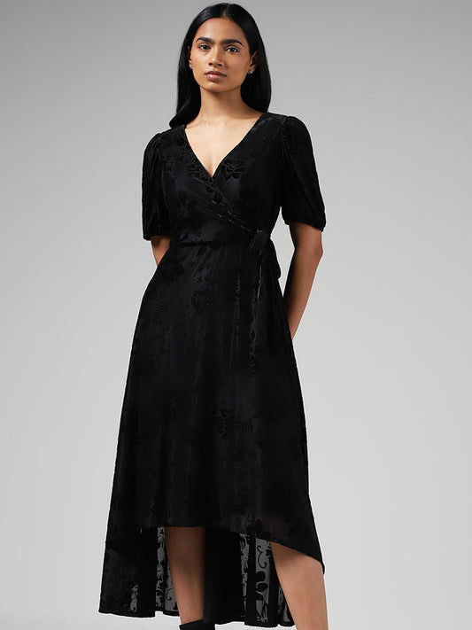 LOV Black Floral Velvet Dress