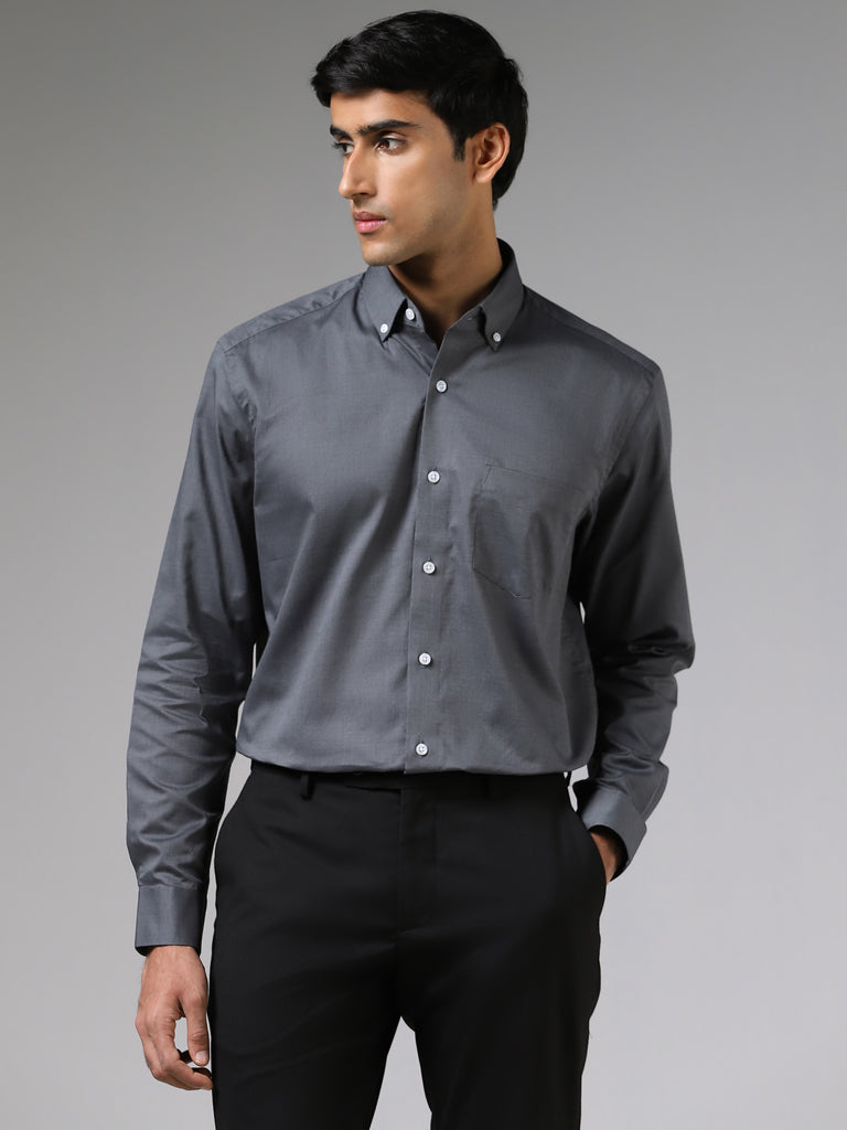 WES Formals Crisp Solid Grey Shirt
