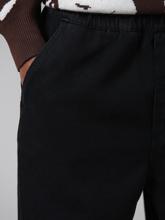 Nuon Solid Black Mid Rise Relaxed Fit Chinos