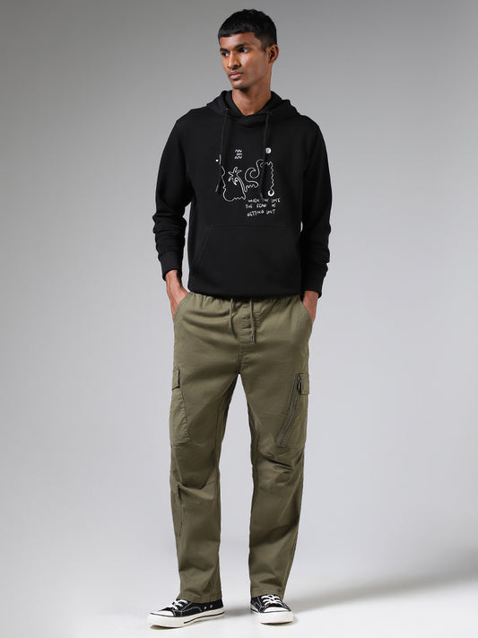 Nuon Solid Olive Relaxed Fit Cargo Chinos