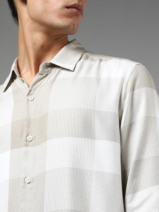 Nuon Beige Checked Slim Fit Shirt