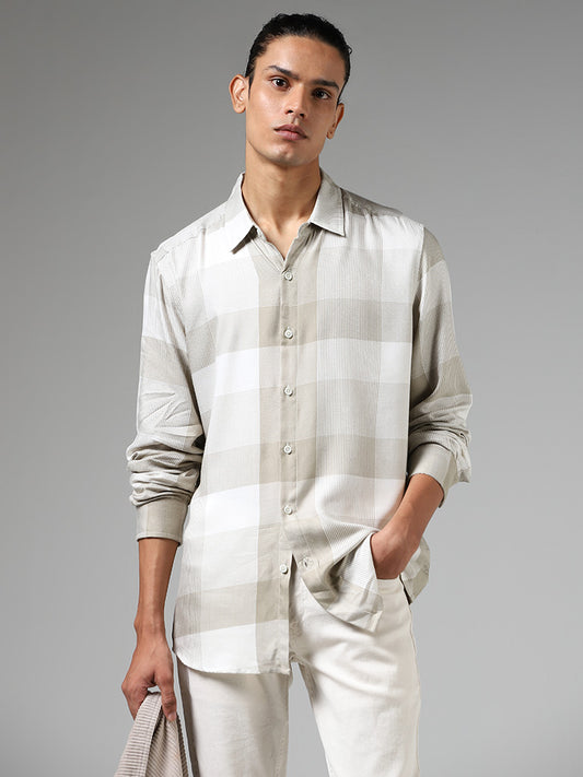 Nuon Beige Checked Slim Fit Shirt