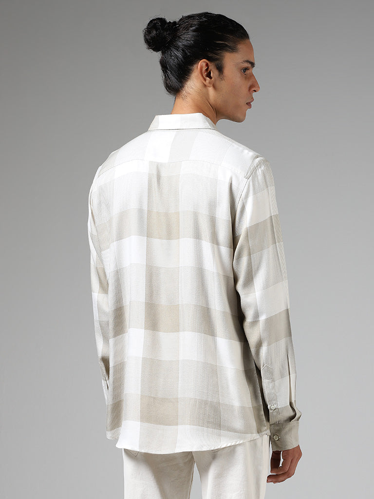 Nuon Beige Checked Slim-Fit Shirt