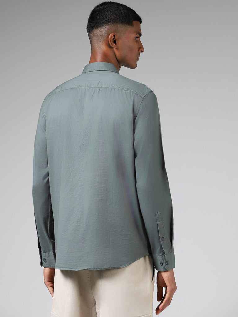 Nuon Solid Light Emerald Cotton Slim Fit Shirt