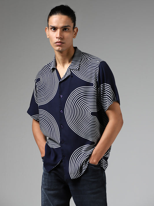 Nuon Navy Swirl Printed Relaxed-Fit Shirt