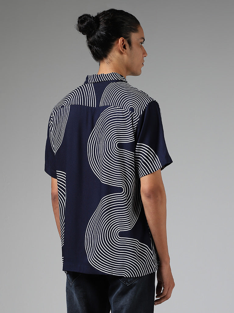 Nuon Navy Swirl Printed Relaxed Fit Shirt
