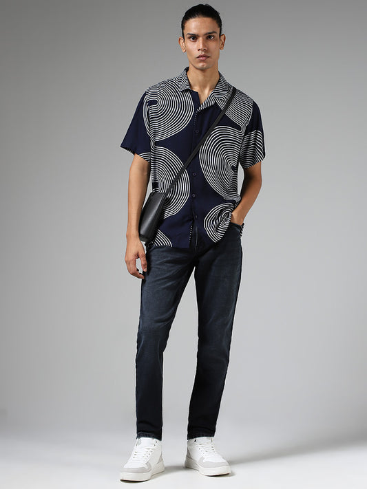Nuon Navy Swirl Printed Relaxed Fit Shirt
