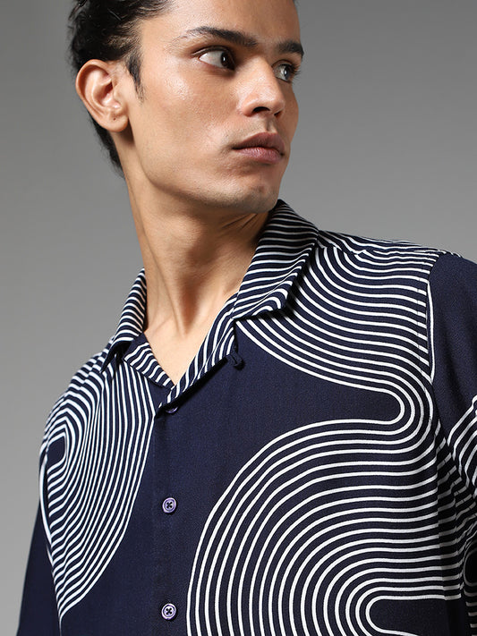 Nuon Navy Swirl Printed Relaxed-Fit Shirt
