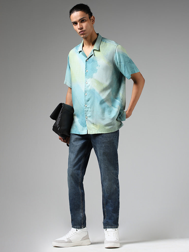 Nuon Blue & Green Tie-Dye Relaxed Fit Shirt