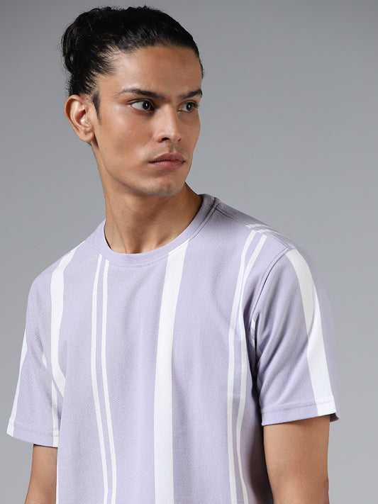 Nuon Lilac Striped Slim Fit T-Shirt