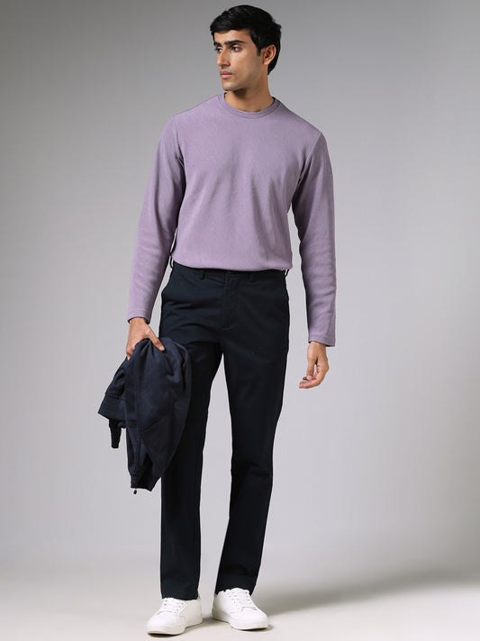 Ascot Light Purple Ribbed Relaxed Fit Sweatshirt