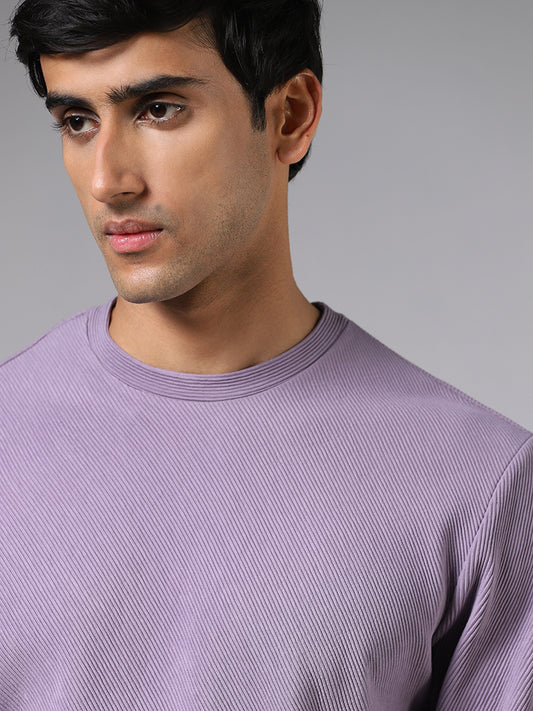 Ascot Light Purple Ribbed Relaxed Fit Sweatshirt