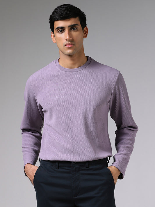 Ascot Light Purple Ribbed Relaxed Fit Sweatshirt