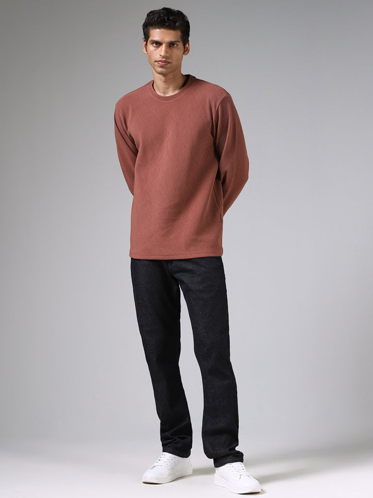 Ascot Rust Ribbed Relaxed Fit Sweatshirt