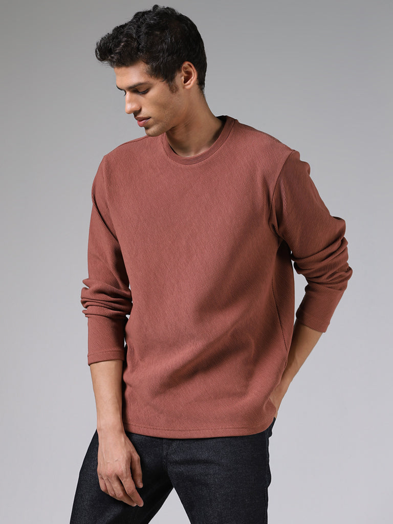 Ascot Rust Ribbed Relaxed Fit Sweatshirt